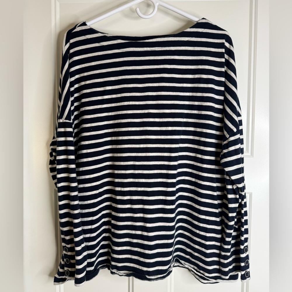 Women’s J. Jill Navy and Oatmeal Striped Long Sleeve Top, 3X